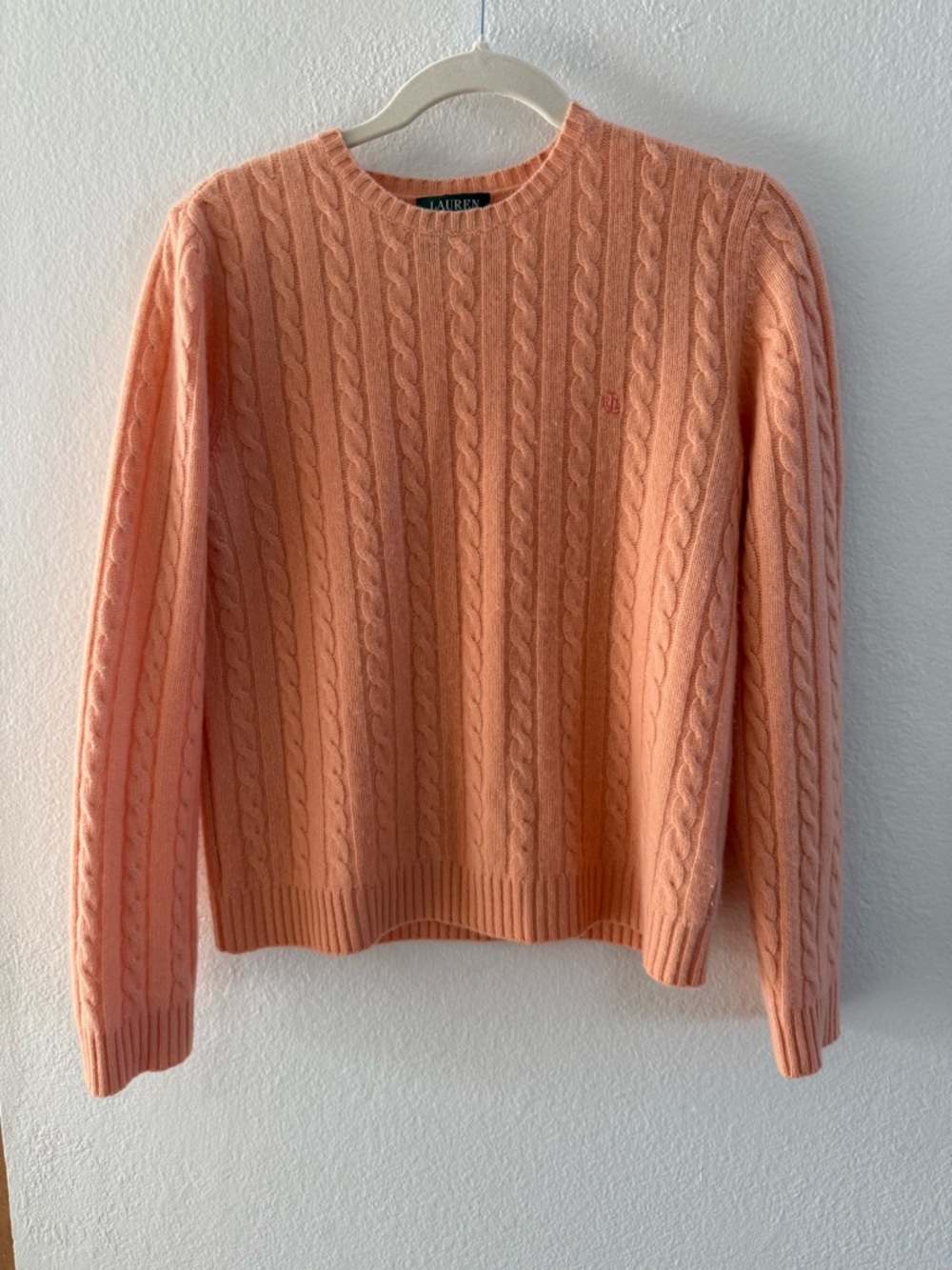 Ralph Lauren Cashmere Peach Cable-Knit Crewneck Sweater